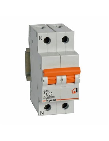 Interruptor magnetotérmico RX³ 1P+NG (neutro a la izquierda) 32 A curva C 6 kA Legrand