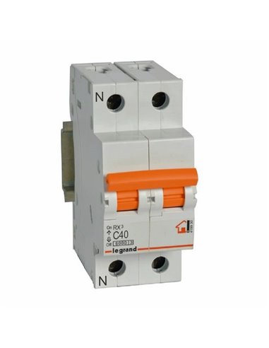 Interrupteur magnétothermique RX³ 1P+NG (neutre à gauche) boîtier 40 A courbe C 6 kA Legrand