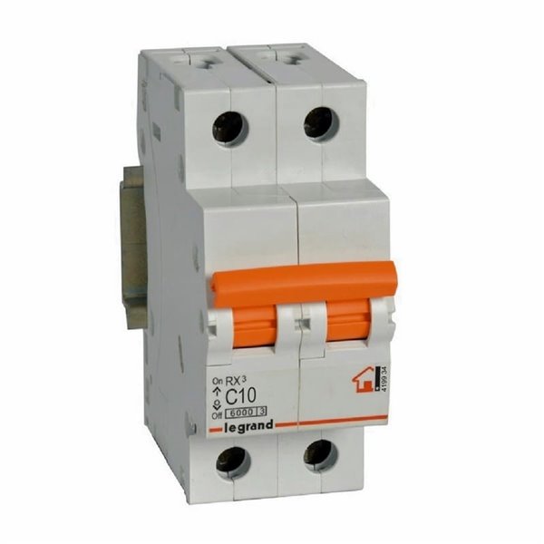 Interruptor magnetotérmico RX³ 2P (bipolar, terminal neutro à esquerda) curva C 6 kA Legrand
