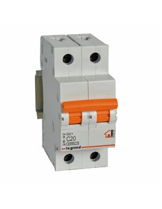 Interruptor magnetotérmico Legrand RX³ 2P (bipolar, neutro à esquerda) 20 A curva C 6 kA