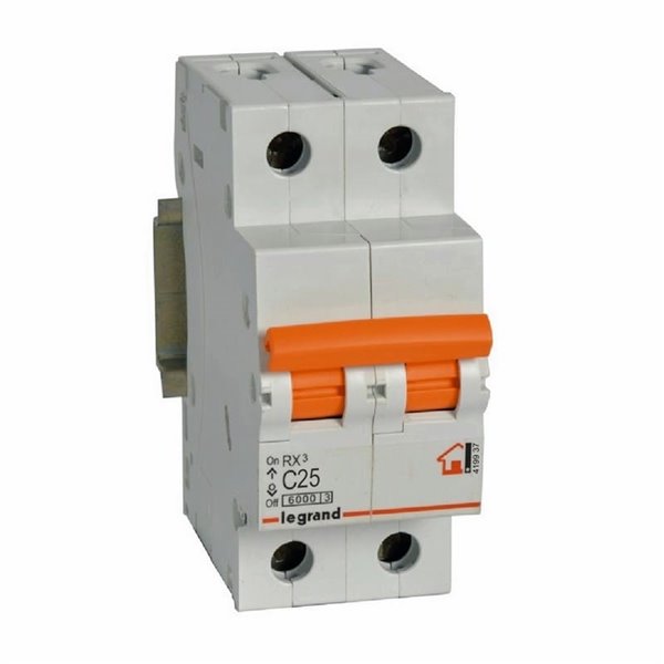 Interruptor magnetotérmico vivienda RX³ 2P (doble polo, estándar) 25 A curva C 6 kA Legrand