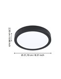 Downlight para zonas húmedas Ø210mm FUEVA 6 negro, 11,5W CCT (2700K-4000K-6500K), IP44