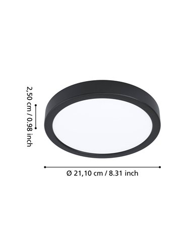 Downlight para áreas molhadas Ø210mm FUEVA 6 preto, 11,5W CCT (2700K-4000K-6500K), IP44