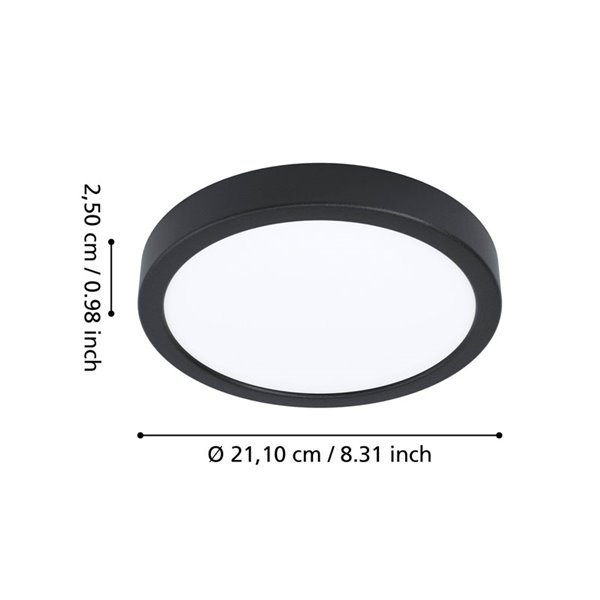 Spot encastré pour zones humides Ø210mm FUEVA 6 noir, 11,5W CCT (2700K-4000K-6500K), IP44
