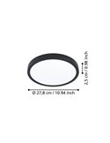 Downlight preto de superfície LED Ø280mm FUEVA 6, 14,2W 1800Lm CCT (2700K-4000K-6500K), IP20