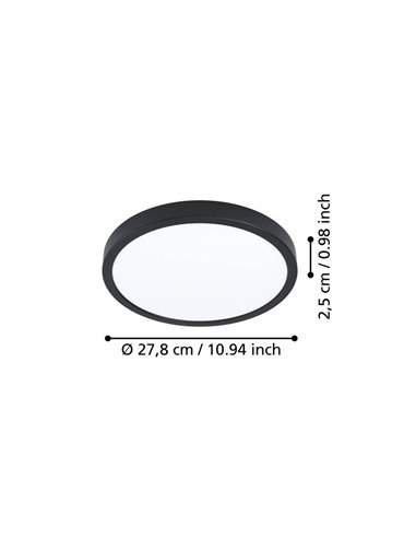 Downlight negro de superficie LED Ø280mm FUEVA 6, 14,2W 1800Lm CCT (2700K-4000K-6500K), IP20