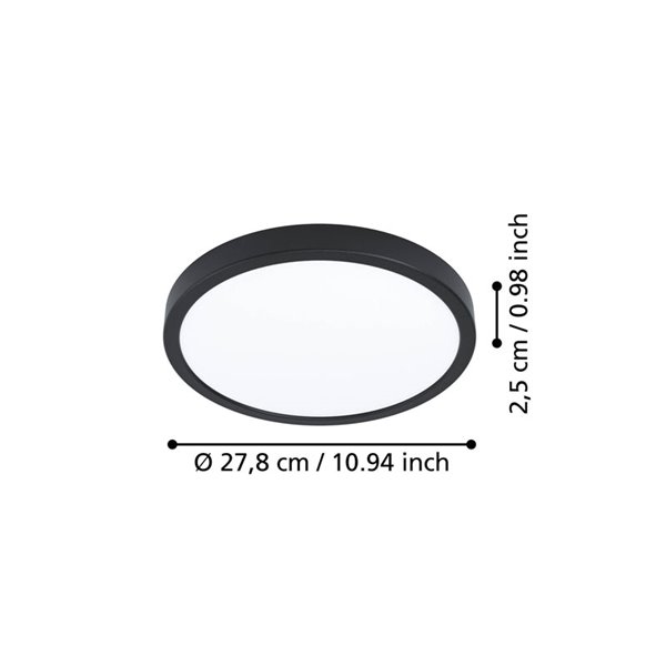 Downlight negro de superficie LED Ø280mm FUEVA 6, 14,2W 1800Lm CCT (2700K-4000K-6500K), IP20