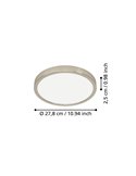 Plafón de techo LED Ø280mm FUEVA 6 níquel, 14,2W 1800Lm CCT (2700K-4000K-6500K), IP20