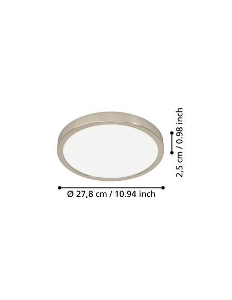 Plafón de techo LED Ø280mm FUEVA 6 níquel, 14,2W 1800Lm CCT (2700K-4000K-6500K), IP20