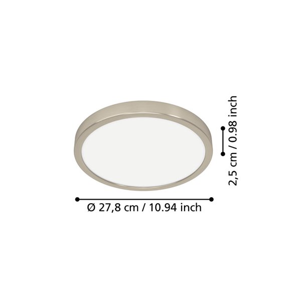 Luminária de teto LED Ø280mm FUEVA 6 níquel, 14,2W 1800Lm CCT (2700K-4000K-6500K), IP20