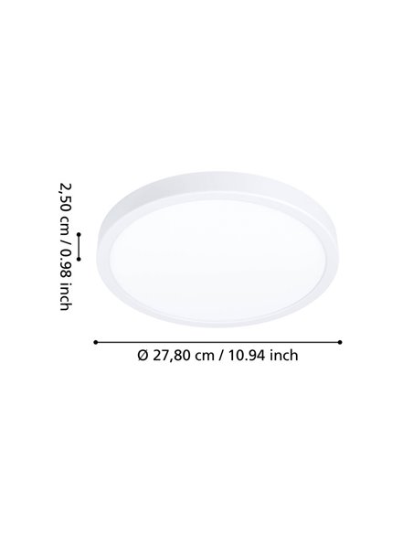 Plafón de baño IP44 Ø280mm FUEVA 6 blanco, 14,2W 1800Lm CCT (2700K-4000K-6500K)