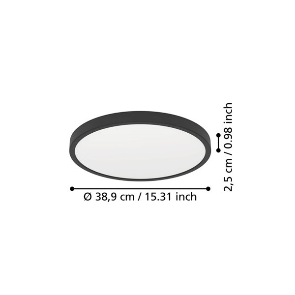 Plafón de techo LED redondo Ø390mm negro FUEVA 6, 17W 2900Lm CCT (2700K-4000K-6500K), IP20