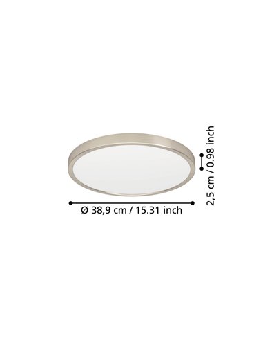 Plafón de techo LED Ø390mm níquel FUEVA 6, 17W 2900Lm CCT (2700K-4000K-6500K), IP20