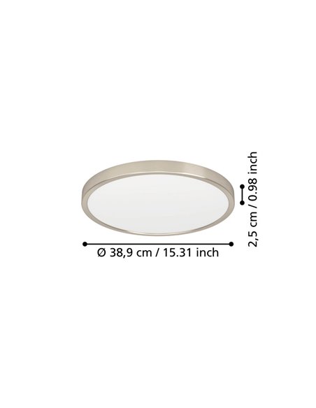 Plafonnier LED apparent Ø390mm nickel FUEVA 6, 17W 2900Lm CCT (2700K-4000K-6500K), IP20