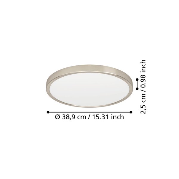 Plafón de techo LED Ø390mm níquel FUEVA 6, 17W 2900Lm CCT (2700K-4000K-6500K), IP20