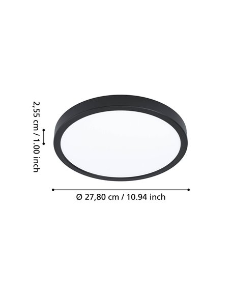Plafón LED inteligente redondo CONNECT-Z negro Ø280mm FUEVA 6-Z, RGB+CCT (2700-6500K)