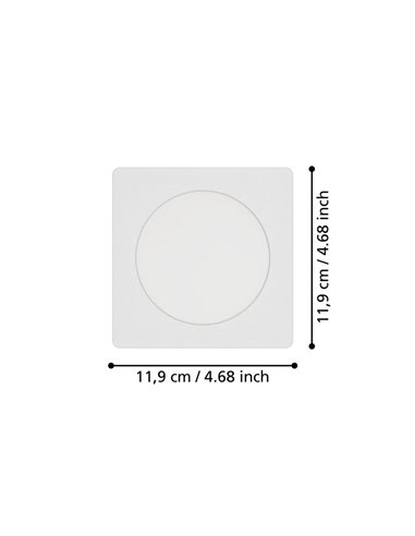 Downlight LED quadrado embutido 117x117mm branco FUEVA 6, CCT (2700K-4000K-6500K), 6,3W, 720Lm