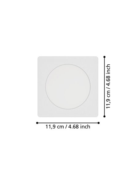 Downlight LED quadrado embutido 117x117mm branco FUEVA 6, CCT (2700K-4000K-6500K), 6,3W, 720Lm
