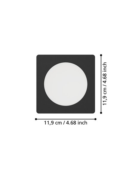 Downlight empotrable LED cuadrado 117×117mm FUEVA 6, negro, CCT (2700K-4000K-6500K), 6,3W, 720Lm