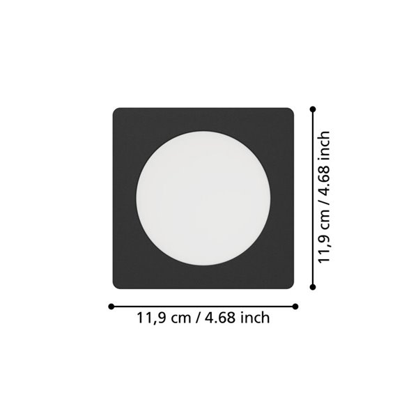 Downlight empotrable LED cuadrado 117×117mm FUEVA 6, negro, CCT (2700K-4000K-6500K), 6,3W, 720Lm