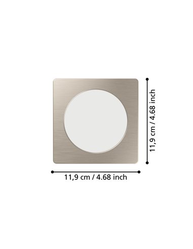 Luminaria empotrable LED cuadrada FUEVA 6 níquel 117×117mm CCT (2700K-4000K-6500K), 6,3W, 720Lm
