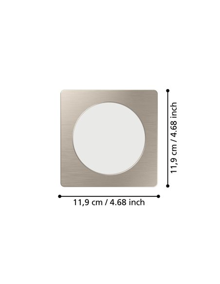 Luminária de embutir LED quadrada FUEVA 6, níquel, 117x117mm, CCT (2700K-4000K-6500K), 6,3W, 720Lm