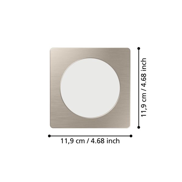Luminária de embutir LED quadrada FUEVA 6, níquel, 117x117mm, CCT (2700K-4000K-6500K), 6,3W, 720Lm