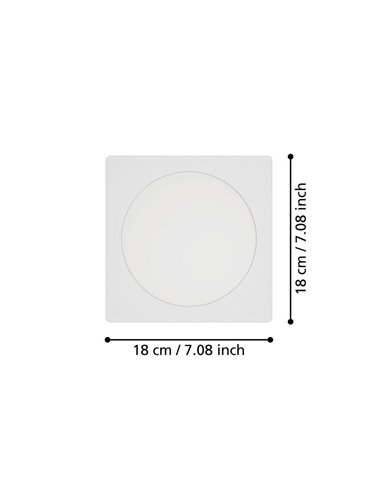 Downlight LED empotrable cuadrado 166×166mm blanco FUEVA 6, CCT (2700K-4000K-6500K), 10,5W 1200Lm, IP20