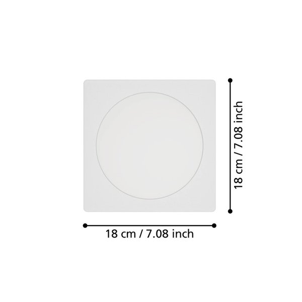 Downlight LED empotrable cuadrado 166×166mm blanco FUEVA 6, CCT (2700K-4000K-6500K), 10,5W 1200Lm, IP20