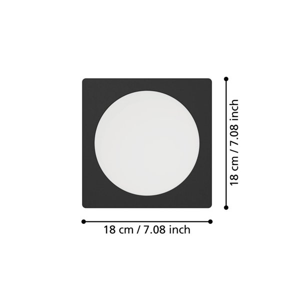Spot LED encastré carré 166×166mm noir FUEVA 6, CCT (2700K-4000K-6500K), 10,5W 1200Lm, IP20