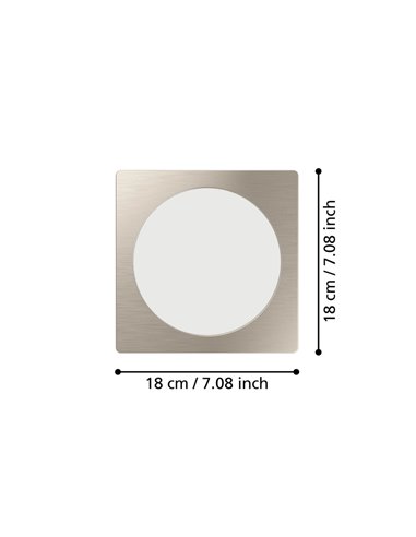 Luminaria empotrable LED cuadrada FUEVA 6 níquel 166×166mm, CCT (2700K-4000K-6500K), 10,5W 1200Lm, IP20