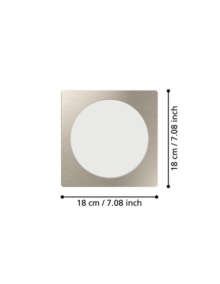 Luminária de embutir LED quadrada FUEVA 6, níquel, 166x166mm, CCT (2700K-4000K-6500K), 10,5W, 1200Lm, IP20