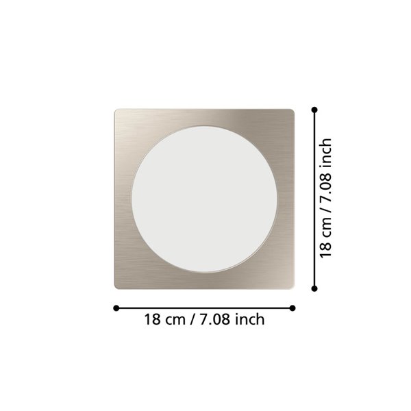 Luminária de embutir LED quadrada FUEVA 6, níquel, 166x166mm, CCT (2700K-4000K-6500K), 10,5W, 1200Lm, IP20