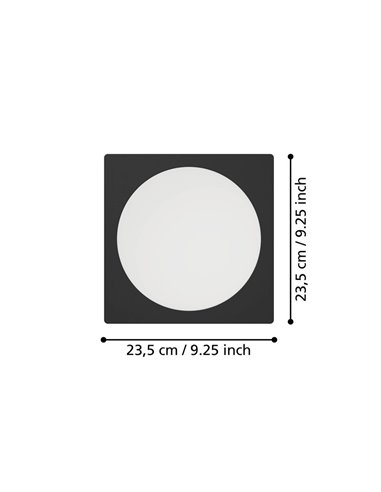 Downlight LED quadrado embutido 216x216mm preto FUEVA 6, CCT (2700K-4000K-6500K), 18,5W 2100Lm, IP20