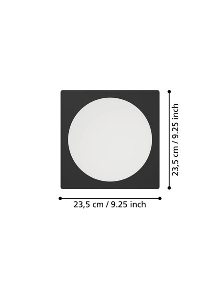 Downlight empotrable LED cuadrado 216×216mm negro FUEVA 6, CCT (2700K-4000K-6500K), 18,5W 2100Lm, IP20