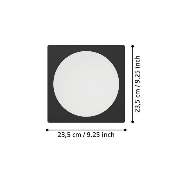 Downlight LED quadrado embutido 216x216mm preto FUEVA 6, CCT (2700K-4000K-6500K), 18,5W 2100Lm, IP20