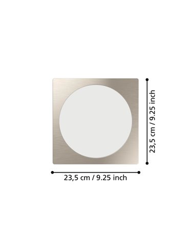 Luminaria empotrable LED cuadrada FUEVA 6 níquel 216×216mm, CCT (2700K-4000K-6500K), 18,5W 2100Lm, IP20