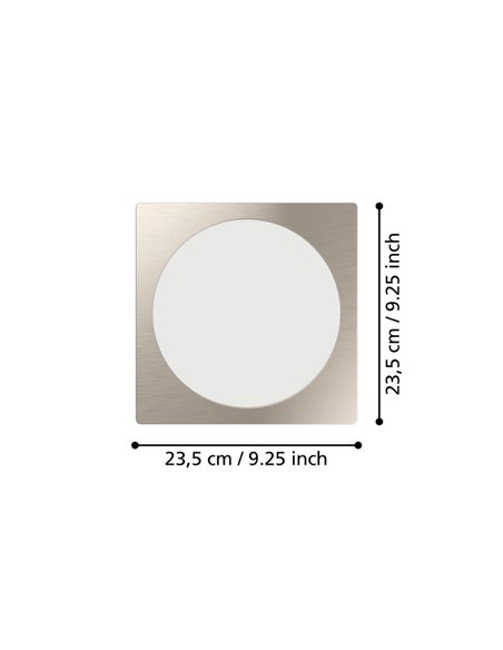 Luminaria empotrable LED cuadrada FUEVA 6 níquel 216×216mm, CCT (2700K-4000K-6500K), 18,5W 2100Lm, IP20