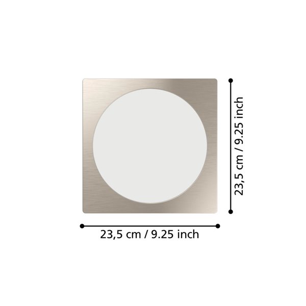 Luminária de embutir LED quadrada FUEVA 6, níquel, 216x216mm, CCT (2700K-4000K-6500K), 18,5W, 2100Lm, IP20