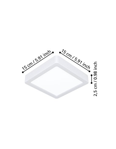 Plafón LED de superficie cuadrado 150×150mm blanco FUEVA 6, CCT (2700K-4000K-6500K), 6,3W 720Lm, IP20