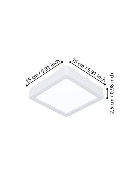Plafón LED de superficie cuadrado 150×150mm blanco FUEVA 6, CCT (2700K-4000K-6500K), 6,3W 720Lm, IP20