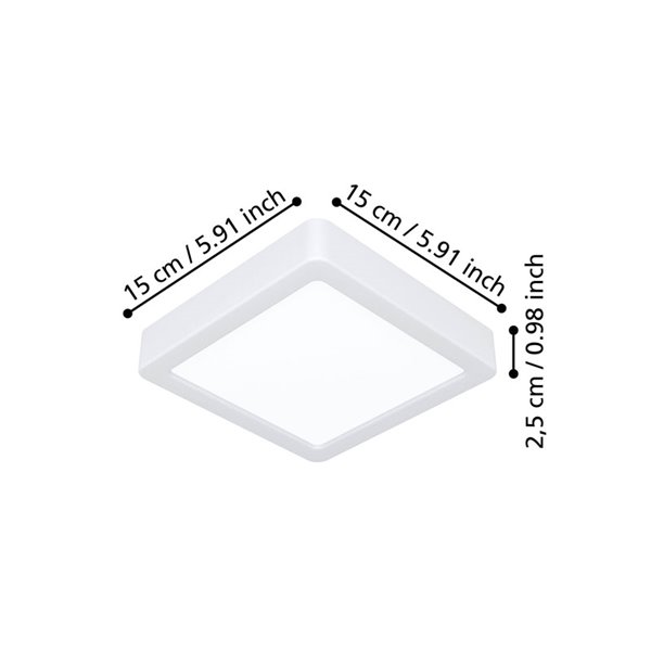 Luminária de teto LED quadrada de superfície 150x150mm branca FUEVA 6, CCT (2700K-4000K-6500K), 6,3W 720Lm, IP20