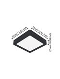 Downlight de superficie LED cuadrado 150×150mm negro FUEVA 6, CCT (2700K-4000K-6500K), 6,3W 720Lm, IP20