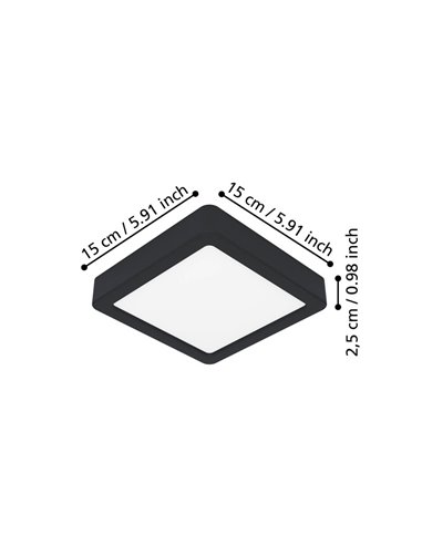 Downlight LED quadrado de superfície 150×150mm preto FUEVA 6, CCT (2700K-4000K-6500K), 6,3W 720Lm, IP20