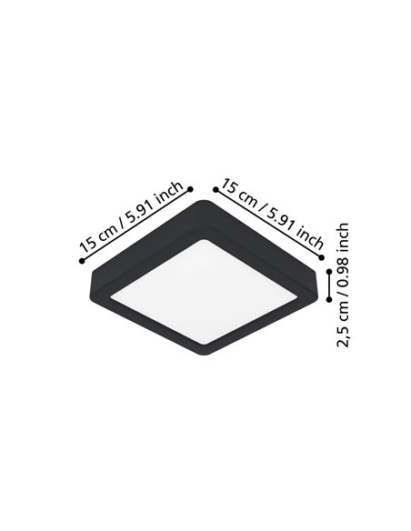 Downlight de superficie LED cuadrado 150×150mm negro FUEVA 6, CCT (2700K-4000K-6500K), 6,3W 720Lm, IP20