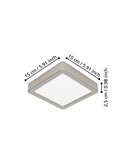 Plafón LED de techo cuadrado de superficie FUEVA 6 níquel 150×150mm, 6,3W 720Lm, CCT (2700K-4000K-6500K), IP20