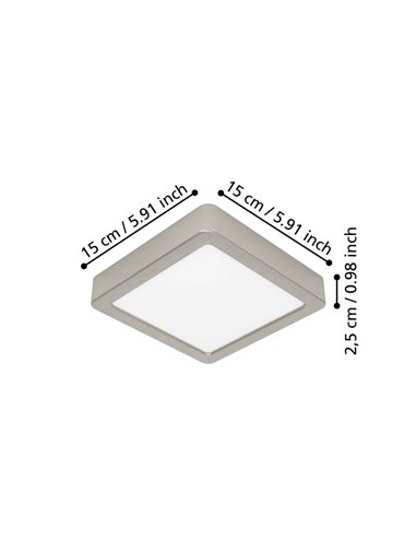 Plafonnier LED carré en saillie FUEVA 6 nickel 150×150mm, 6,3W 720Lm, CCT (2700K-4000K-6500K), IP20