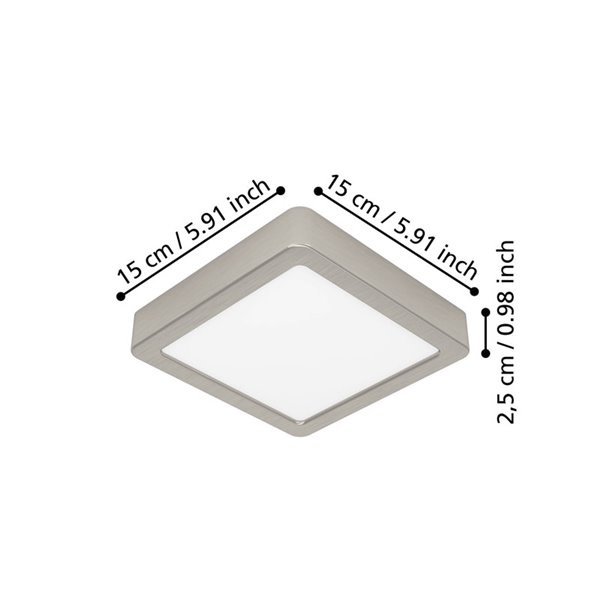Plafón LED de techo cuadrado de superficie FUEVA 6 níquel 150×150mm, 6,3W 720Lm, CCT (2700K-4000K-6500K), IP20