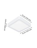 Plafón LED de superficie cuadrado para baño blanco FUEVA 6, 150×150mm, CCT (2700K-4000K-6500K), 6,3W 720Lm, IP44