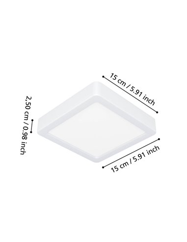 Plafón LED de superficie cuadrado para baño blanco FUEVA 6, 150×150mm, CCT (2700K-4000K-6500K), 6,3W 720Lm, IP44